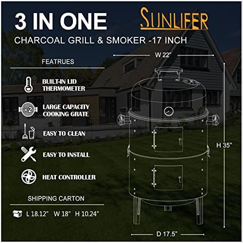 Charcoal BBQ Grill, Heavy Duty 3-in-1 Barbecue Smoker Grill - Image 3