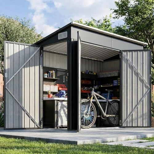 8'x4' Outdoor Storage Shed with Triple Door Lean to Metal Sheds Weatherproof UtilityGalvanized Steel Sheds, Dual Lock Shed with Sloped Roof for Mower, Bike,Generator, Garden Tools (Black) by Breezestival