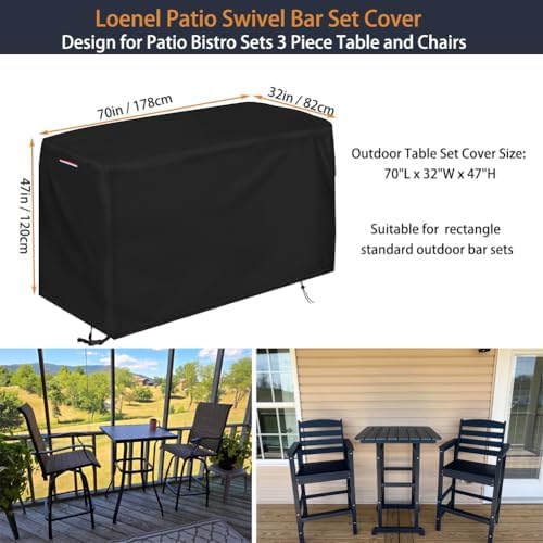 Patio Waterproof Swivel Bar Set Covers, 70" L x 32" W x 47" H - Image 3