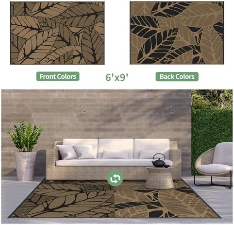 GENIMO Outdoor Rug, Waterproof Plastic Rugs for Patio, 6'x9' Onyx Brown - Image 2