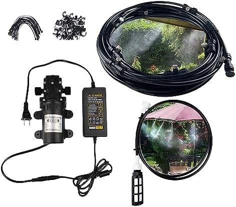Outdoor Misting Cooling System Kit with 12v Pump,Mister System for Outside Patio with Brass Sprayers,Garden Cooling System DIY Micro Drip Irrigation System(Color:Nero,Size:18m/59ft) by Unknown