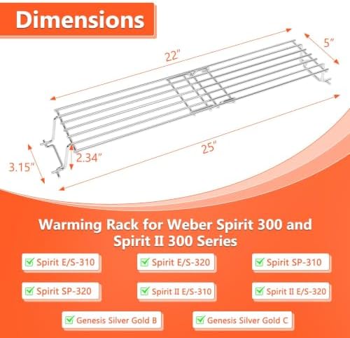QuliMetal 7641 Warming Rack for Weber Spirit 300 & II 300 Series Gas Grills - Image 2