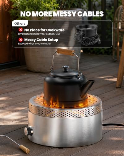 Ciays 19" Outdoor Propane Fire Pit with Wind Shield, Stainless Steel - Image 3