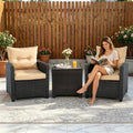 3 PCS Patio Wicker Conversation Set Sofa Table Set Beige Cushion by Unknown