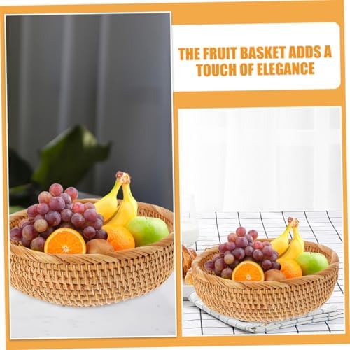 Rattan Woven Fruit Basket, Vintage Style round Picnic Organizer for Snacks - Image 4