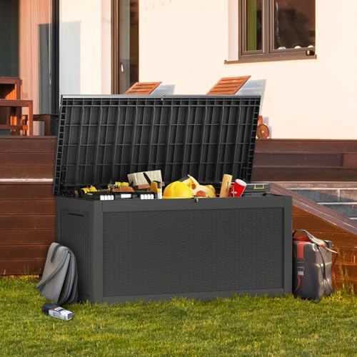 Outdoor Storage Box, 320 Gallon Waterproof Deck Box, Dual Gas-Spring Ultimate Resin Organizer for King Cushions, Heavy-Duty Lockable Estate Storage Bench, Backyard BBQ, Black - Image 5