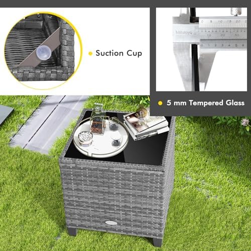 Tangkula 3 Pieces Patio Furniture Set, Outdoor PE Rattan Conversation Chair Set with Tempered Glass Side Table and Removable Cushions, PE Wicker Chairs and Table Set for Porch, Balcony and Garden - Image 7