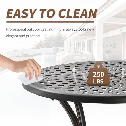 31" Round Patio Dining Table with Umbrella Hole, Cast Aluminum Bistro Table Outdoor Side Table for Backyard, Garden, Patio, Porch - Image 5