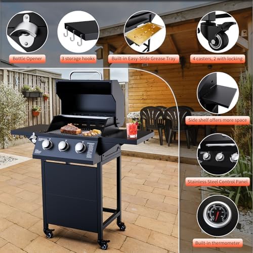 3-Burner Propane Gas Grill, 30000 BTU Outdoor Stainless Steel BBQ - Image 5