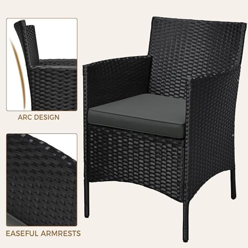 Yaheetech 3 Pieces Patio Porch Furniture Set, Outdoor PE Rattan Wicker Conversation Set with Soft Cushions, Glass Coffee Table & 2 Chairs for Garden/Deck/Courtyard/Poolside, Black/Gray - Image 5