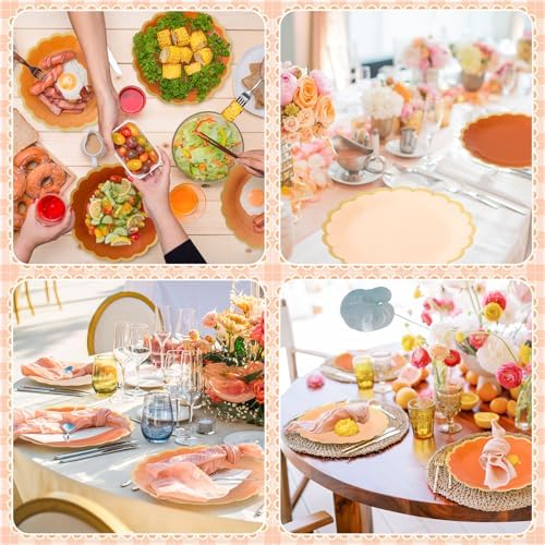 48 Pcs Orange Paper Plates 9 Inch Scalloped Fall Party Supplies - Image 5