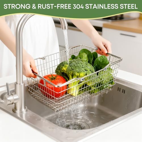 Small Picnic Baskets, Wire Baskets for Organizing with Foldable Handle - 12.6"x9.1"x5", Sturdy Stainless Steel Storage Baskets for Outdoor Picking, Picnic, Kitchen & Fridge & Cabinet Organizer(1, S) - Image 7