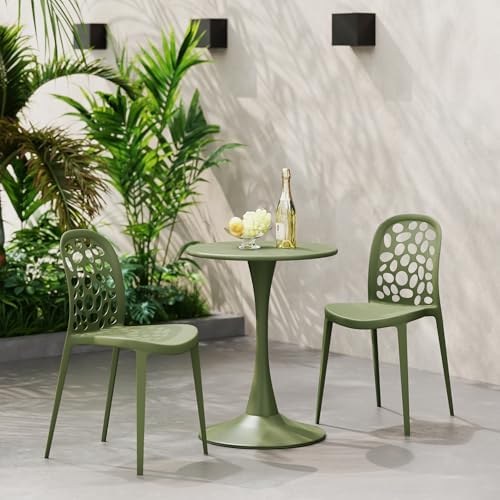 Costaelm Small Dining Table, Round PP Outdoor Table, Weather Resistant Balcony Table for Outside Poolside Deck Lawn Garden Backyard, Olive Green - Image 3