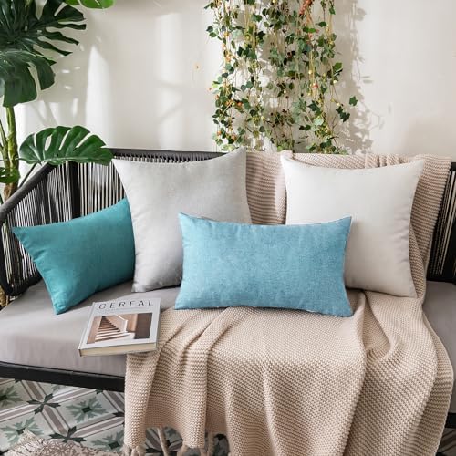 MIULEE Decorative Outdoor Pillow Covers Lumbar Waterproof 12x20 Blue Gray - Image 5