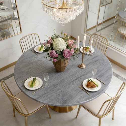LUSHVIDA Round Tablecloth, Fitted Table Cloth for 36"-44" Tables, Wood Gray - Image 2