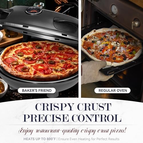 Baker's Friend Electric Pizza Oven Indoor Countertop, 12 Inch Pizza Maker Machine for Home, Pizza Cooker & Grill, Premium Glazed Ceramic Stone, Graphite Gray - Image 3