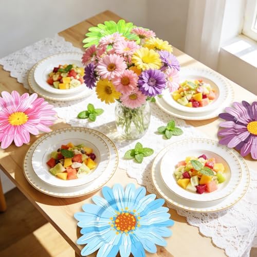 JarThenaAMCS 60 Pcs Daisy Floral Paper Plates Summer Disposable Plates 11 Inch Decorative Watercolor Sunflower Tableware Dessert Plate for Spring Party Tableware Supplies - Image 5