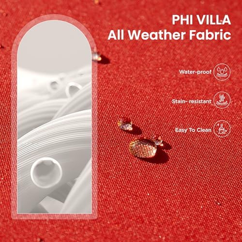 PHI VILLA 4 Piece Brown Wicker Patio Furniture Set with Red Cushion - Image 6