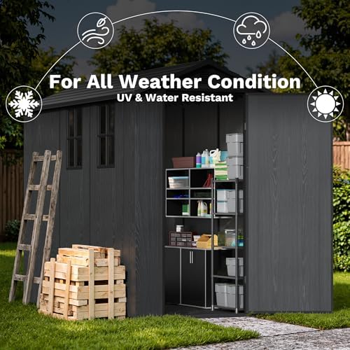 Devoko 4×8 FT Resin Outdoor Storage Shed with Floor, Plastic Garden Shed - Image 6