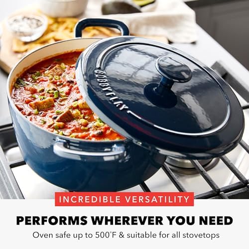 GreenPan x Bobby Flay 5.5QT Enameled Cast Iron Dutch Oven With Lid, Navy - Image 6