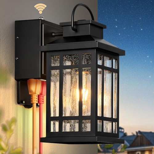 Exterior Lighting Fixtures with GFCI Outlet, Black Easy Installation by OPAXIS
