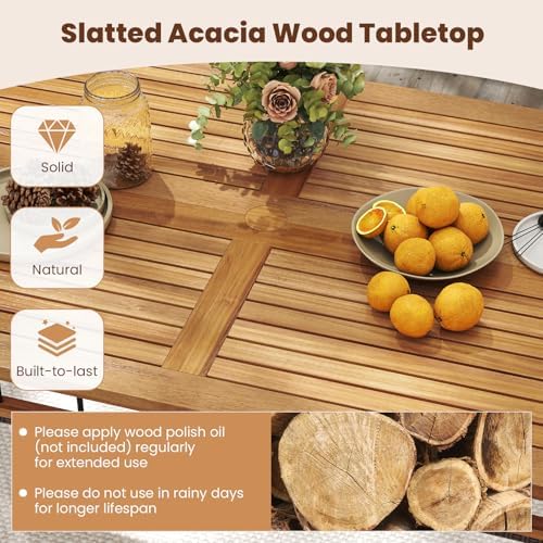 Tangkula 6 Pieces Patio Dining Table Set, Outdoor Rectangular Acacia Wood Table with 1.97” Umbrella Hole & Cushioned Backless Bench & 4 Armchairs, for Garden, Deck, Yard - Image 7
