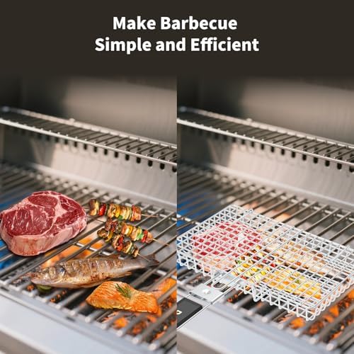 Grill Baskets Fish Grilling Rack for Outdoor Grill with Removable Handle, Come with Basting Brush Food Tongs & 5x BBQ Skewers - Image 2