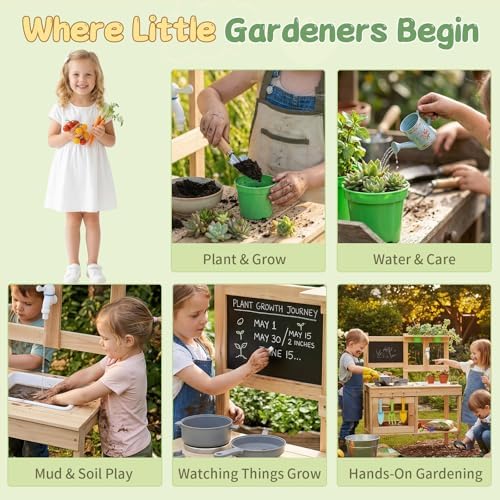 Ktaxon Outdoor Mud Kitchen for Kids, Wooden Play Kitchen Set with Sink - Image 5