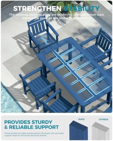 Ciokea HDPE Outdoor Dining Set of 6, Patio Table and Chairs Sets, Navy Blue - Image 5