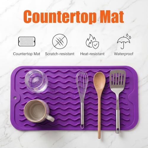 MicoYang Silicone Dish Drying Mat for Multiple Usage,Easy clean,Eco-friendly,Heat-resistant Silicone Mat for Kitchen Counter or Sink,Refrigerator or Drawer Liner Purple S 12 inches x 6 inches - Image 3