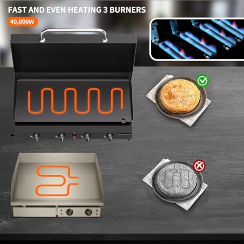 SKOK 4 Burner Gas Griddle with Hood- 30 Inch Outdoor Propane Griddle-60000 BTU Propane Fuelled, Portable Flat Top Gas Grill Camping Griddle with Lid for Kitchen, Outdoor BBQ, Camping - Image 3