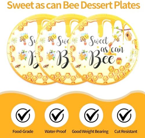 50PCS Bee Decorations for Party, Sweet as Can Bee Paper Plates Disposable Dessert Disposable Tableware Party Favors for Birthday Baby Shower Party Supplies Decorations - Image 4