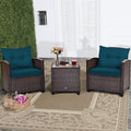 RELAX4LIFE 3 Piece Patio Furniture Set, Wicker Bistro Conversation Set w/2 Cushioned Armchairs & Glass Topped Table, Outdoor Rattan Sofa Set Patio Furniture for Porch Balcony Poolside (Peacock Blue) by RELAX4LIFE