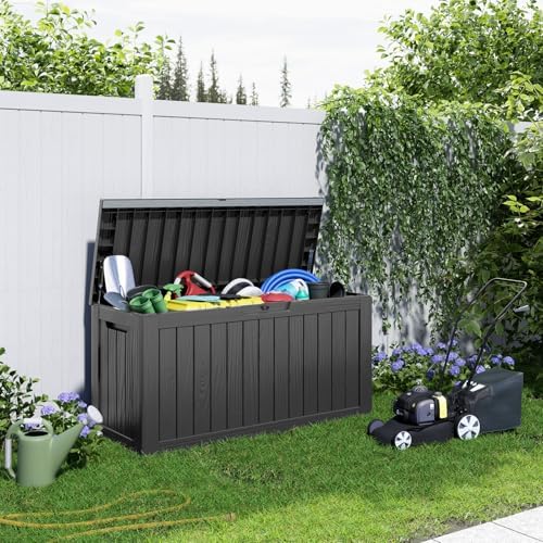 86 Gallon Deck Box, Lockable Waterproof Outdoor Storage Boxes For Garden Tools,Indoor Cushions,Accessories Outside Storage Resin Weatherproof Container(Black) - Image 5