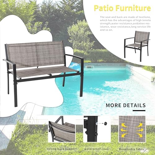 Shintenchi 4 Pieces Patio Furniture Set All Weather Textile Fabric Outdoor Conversation Set, with Glass Coffee Table, Loveseat, 2 Single Chairs for Home, Garden, Lawn, Porch（Light Brown） - Image 3