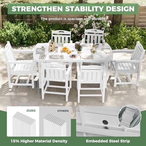 HDPE Outdoor Patio Dining Table with 2" Umbrella Hole, White - Image 5