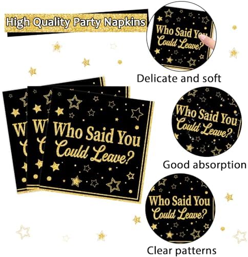 96Pcs Who Said You Could Leave Paper Plates and Napkins for Farewell Party Decor Retirement Disposable Plate Black and Gold Leaving Tableware Set for Goodbye Going Away Birthday Gatherings Decorations - Image 4