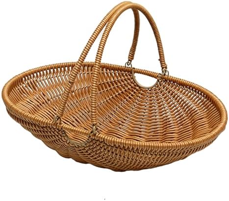 RT&BS Wicker Egg-collecting Basket with Handles, Wicker Bread Basket Oval, Handwoven Fruit Basket with Handles, Reusable Storage Baskets for Living Room, Kitchen, Store, Restaurant, Outdoor (Brown, L) by RT%26BS