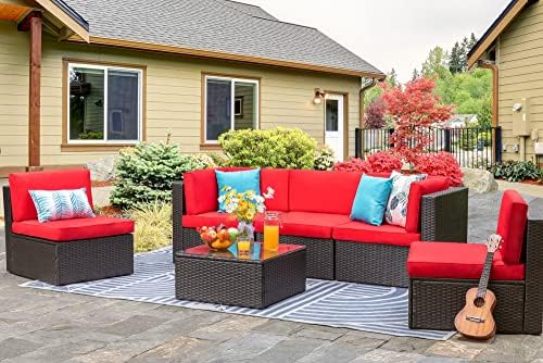 Vongrasig 6 Piece Small Patio Furniture Sets, Outdoor Sectional Sofa, Red - Image 6