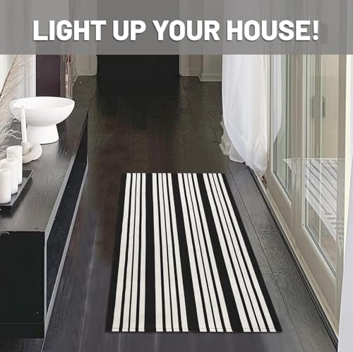 IOHOUZE 2x3 Striped Outdoor Door Mat, Washable Porch Rug, Black White - Image 3