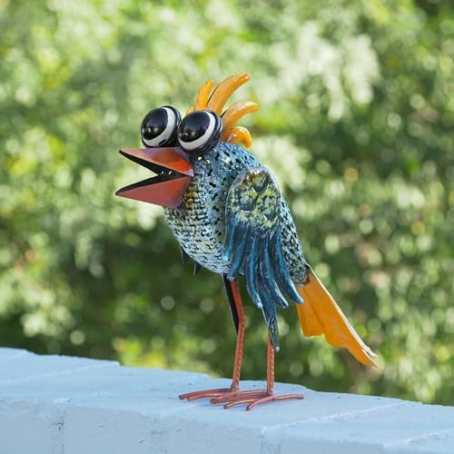 Alpine Corporation 11" Tall Outdoor Metal Wide-Eyed Bird Standing Yard Statue Decoration, Multicolor - Image 6