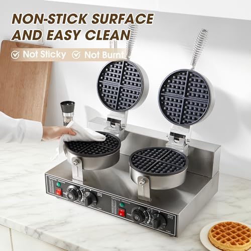 Commercial Waffle Maker, 2400W Waffle Iron, Professional Waffle Baker Machine with Temp and Time Control, Non-Stick Baking Pan Stainless Steel for Restaurant Bakeries Kitchen Home - Image 5