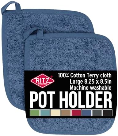 RITZ Terry Potholder & Hot Pad: Unparalleled Heat Resistant, Durable 100% Cotton – Ergonomically Designed for Optimal Grip – Easy-Care Machine Washable – 2-Pack, Federal Blue by RITZ