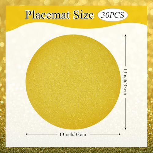 30 PCS Gold Paper Placemats Round Place Mat Glitter Disposable Paper Charger Doilies Tablemats for Christmas Valentines Party Birthday Wedding Dinner Table Decor(13x13inch) - Image 2
