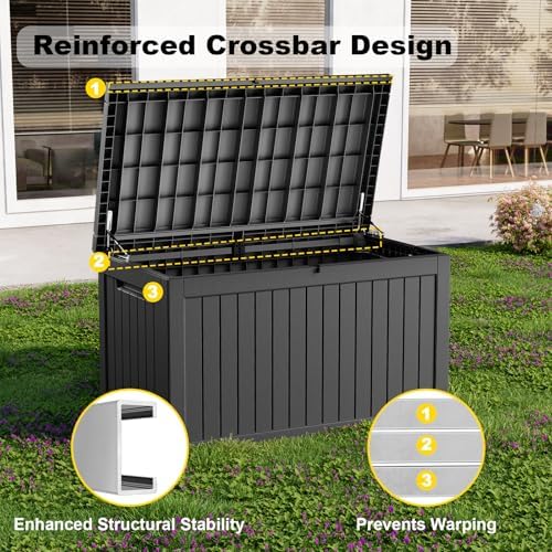 DRATO 280 Gallon Deck Boxes Outdoor Waterproof, Lockable Outdoor Storage Box for Patio Furniture Pool Supplies Garden Tools, Weatherproof Resin Storage Box for Backyard (Black, 280 Gallon) - Image 3