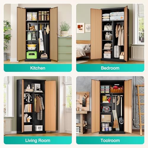 SISESOL Wide & Deep Metal Storage Cabinet with Hanging Rod,Broom Closet Storage Cabinet with Lock,72" Tall Wardrobe Cabinets with Doors and Shelves,Locking Steel Tool Cabinets for Home,Office,Garage - Image 4