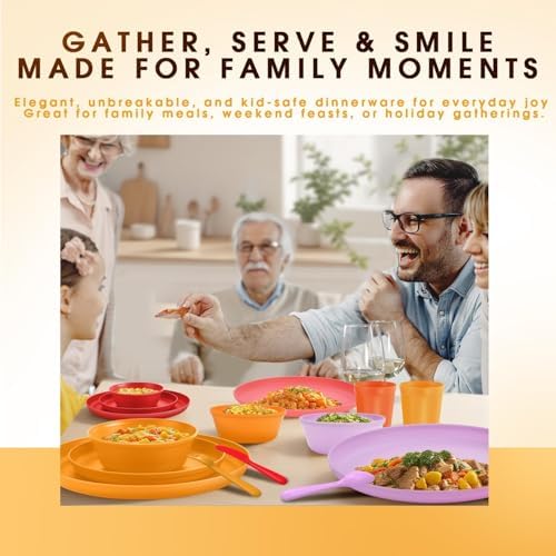 40 Piece Plastic Dinnerware Set for 8 with Cutlery, Unbreakable Plates and Bowls Set, Dishwasher & Microwave Safe Reusable Dish Set for Camping, RV, Outdoor Kitchen, Apartment Dining,Sunset Multicolor - Image 5