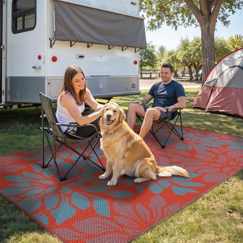 GENIMO Outdoor Rug, Waterproof Plastic Rugs for Patio, 6'x9' Red Blue - Image 2
