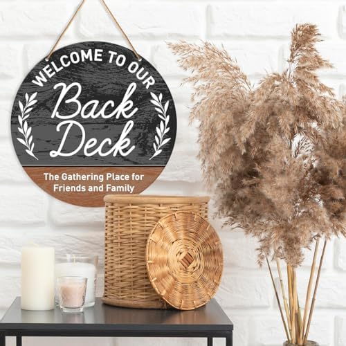 Deck Sign Decor, Round Hanging Farmhouse Wall Decorations for Outdoor Living - Wood Sign for Patio, Porch, Backyard - Housewarming Gift for New Home - Welcome to Our Back Deck - Image 3