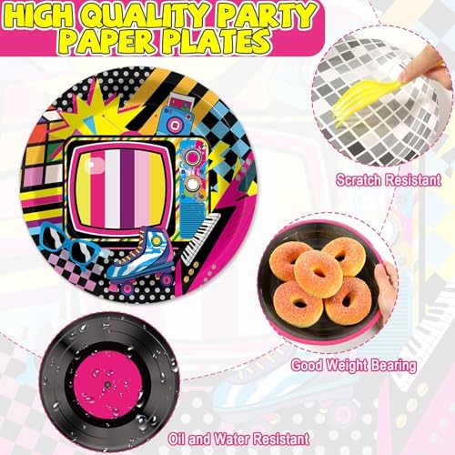 96Pcs Colorful 80s 90s Birthday Party Decorations Disco Hip Hop Plates and Napkins Retro Music Ball Dessert Paper Plates Back to 90s 80s Disposable Tableware for Birthday Baby Shower Supplies Disco - Image 3